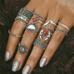 *BESS* 14-Pc Vintage Stone Fashion Ring Set